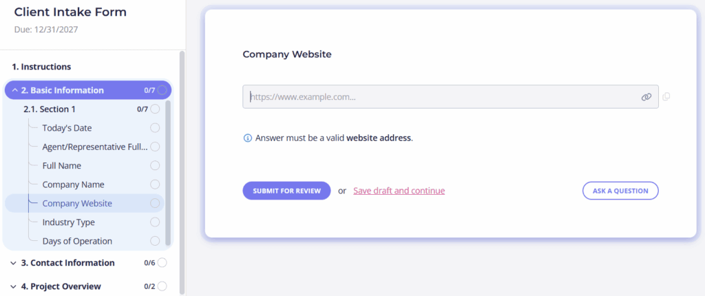 prospective client intake form by Content Snare