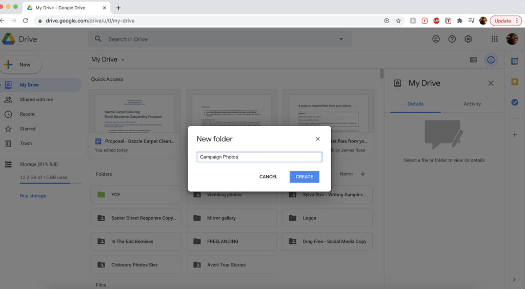 How to create a shared folder on Google Drive