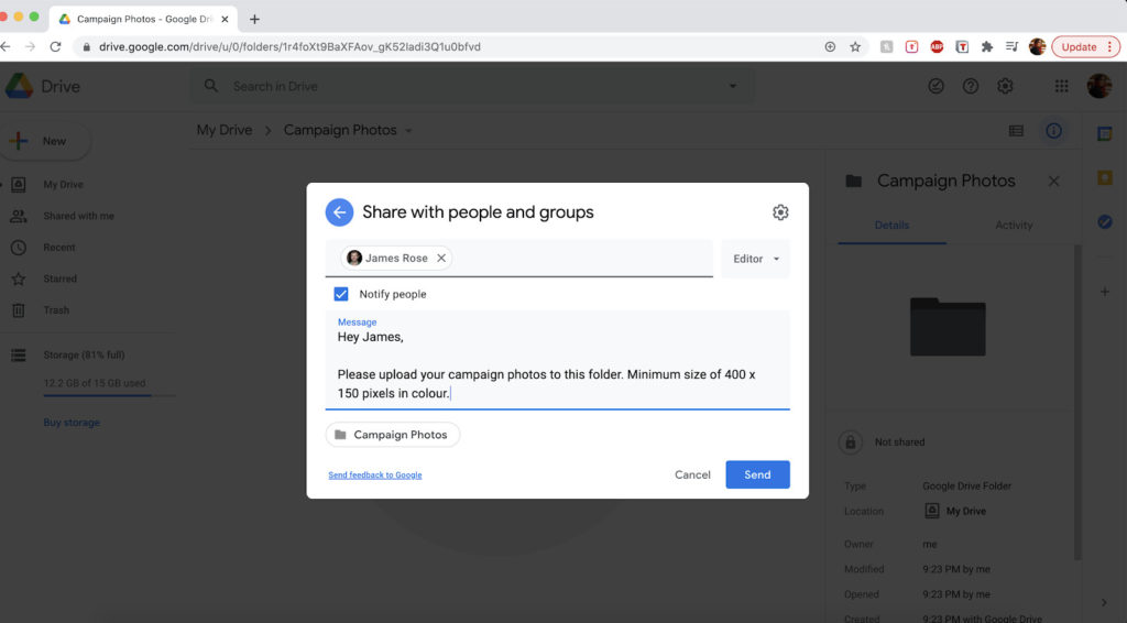 Share Google Drive folder by email