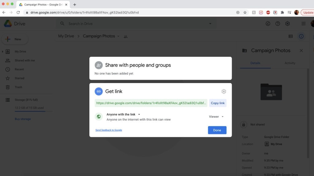 How to share Google Drive folder by link