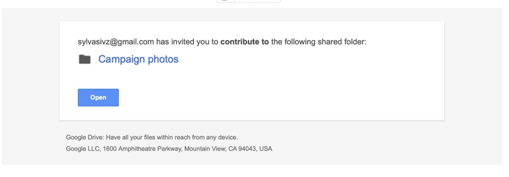 Google Drive shared folder invite