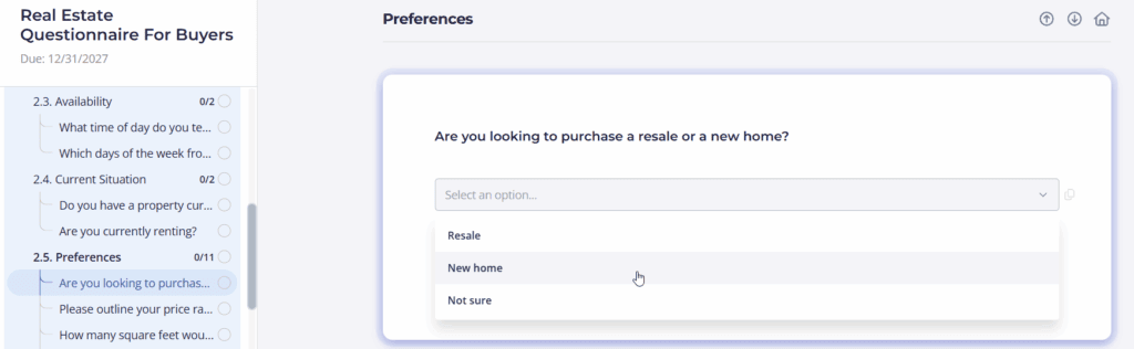 Content Snare's real estate questionnaire template for buyers