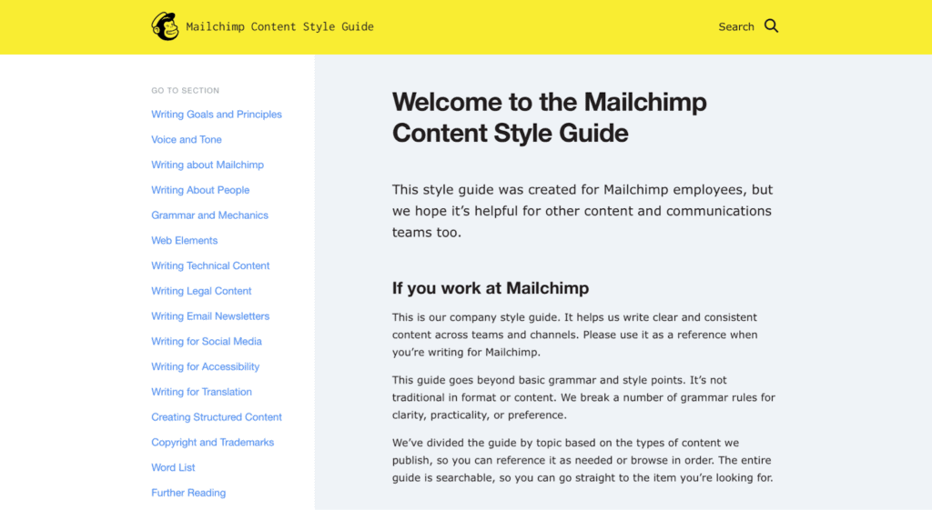 MailChimp content style guide brand voice