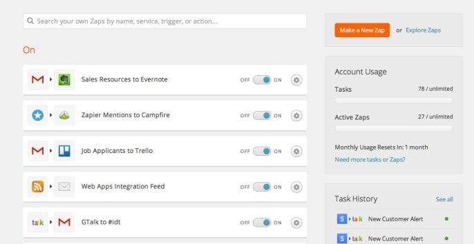 Zapier dashboard