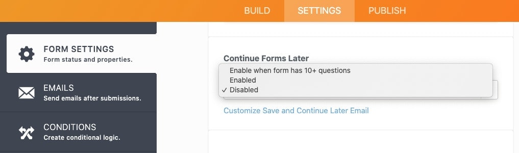 jotform save and continue