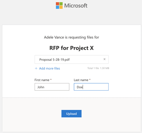 Screenshot of how to add files to a OneDrive request Add files to OneDrive request