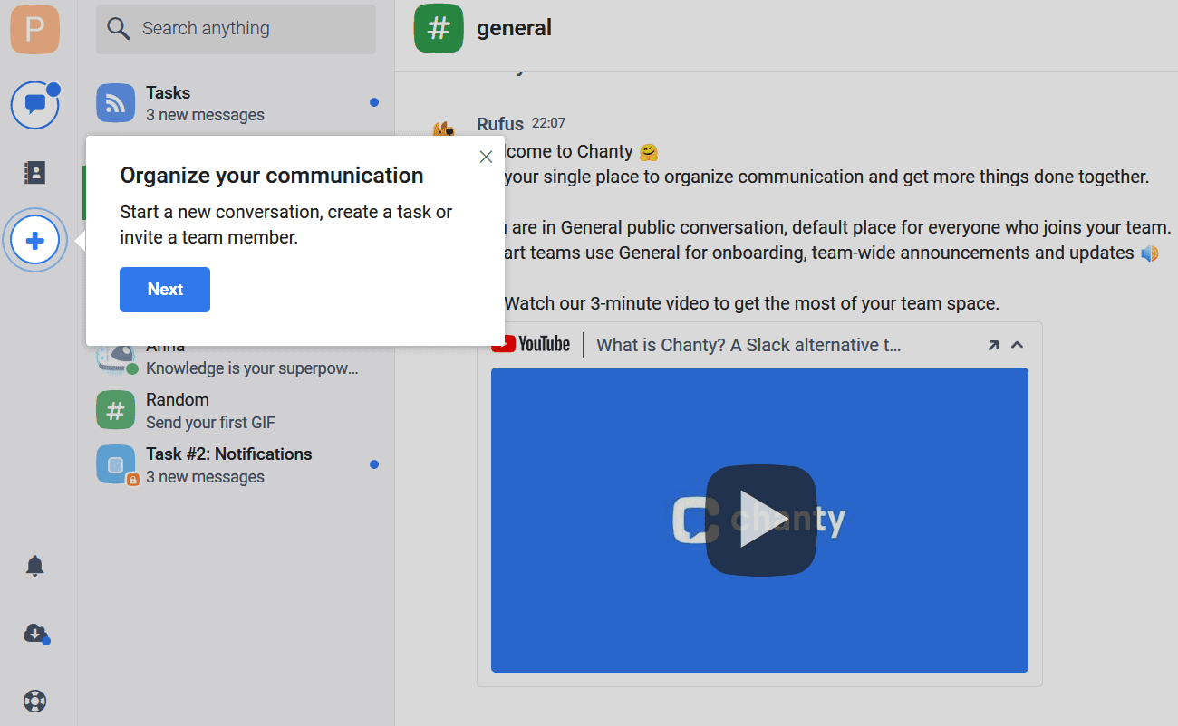 Chanty onboarding hints