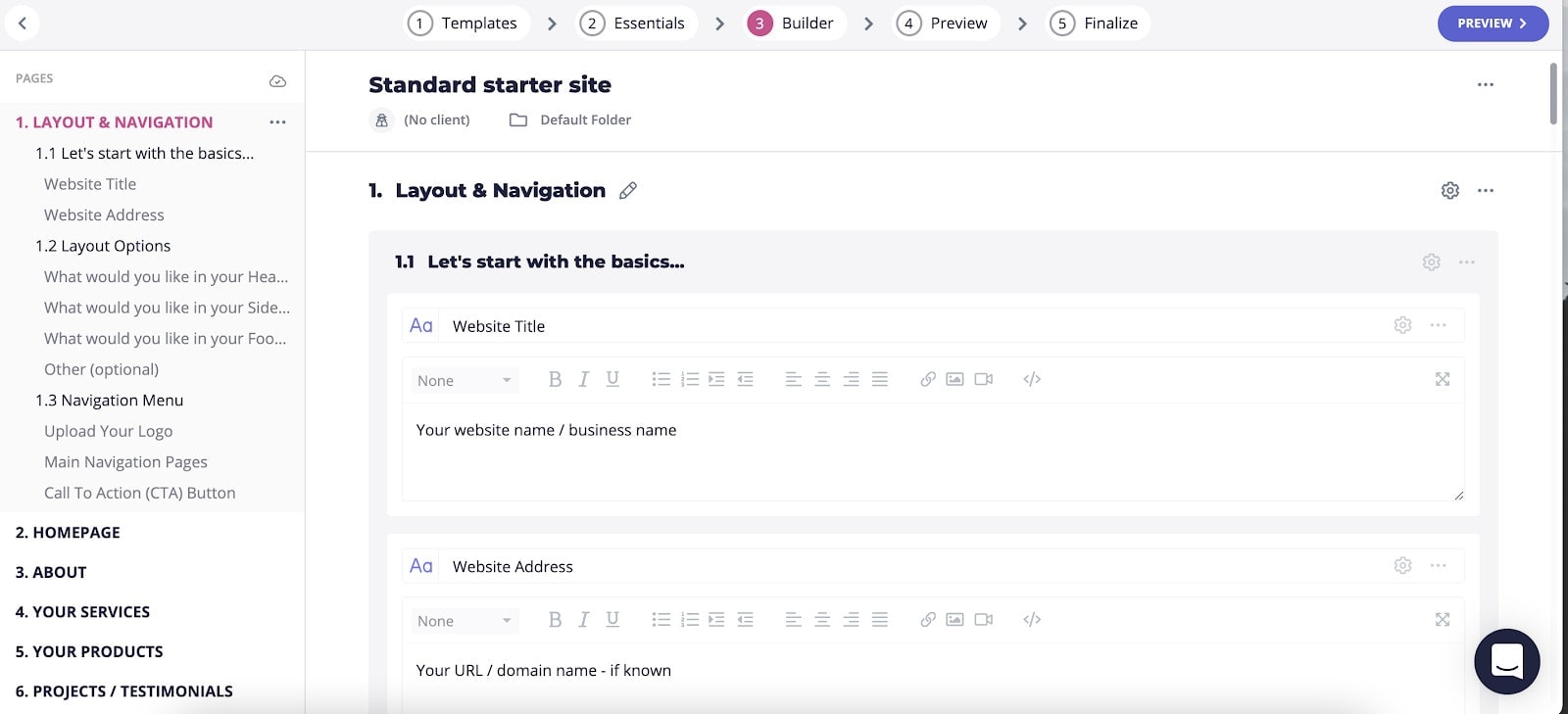 Screenshot of Content Snare builder page Content Snare builder page