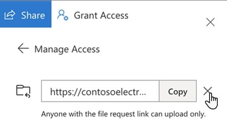 Screenshot of how to delete a file request link on OneDrive Delete file request link OneDrive