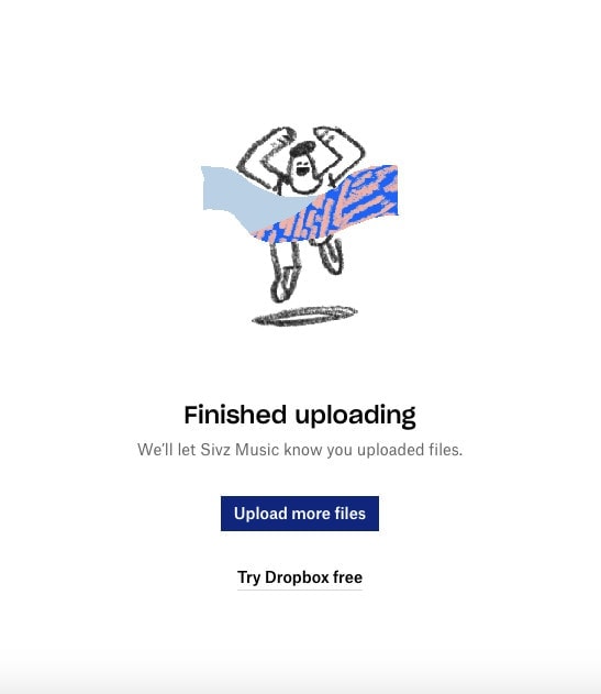 Screenshot of a Dropbox notification that you're finished uploading Dropbox finished uploading