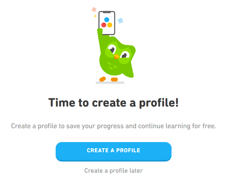Duolingo profile creation prompt