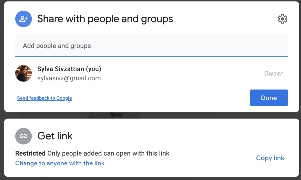 Screen shot of a Google Drive shared folder file request