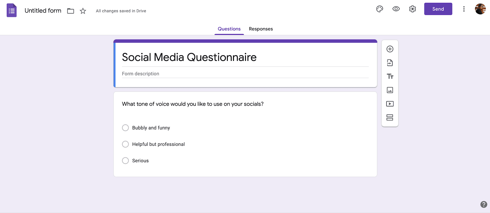 Screenshot of a Google Form questionnaire seo questionnaire