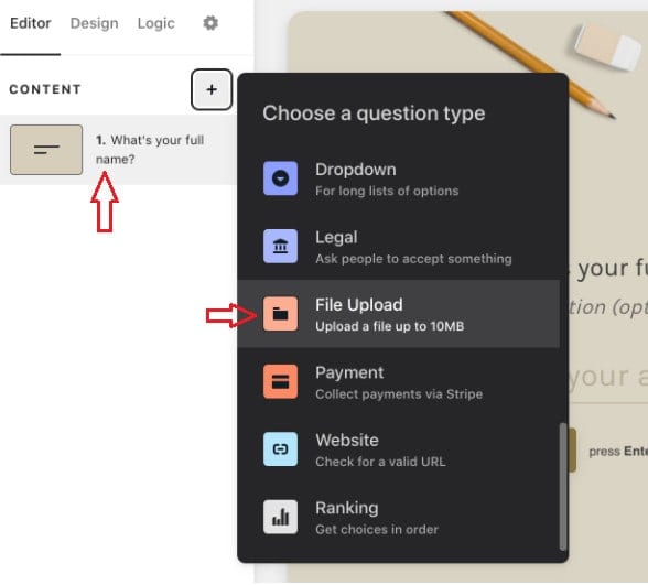Typeform file upload form guide