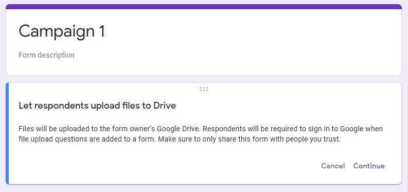 Google Forms step by step guide file upload option