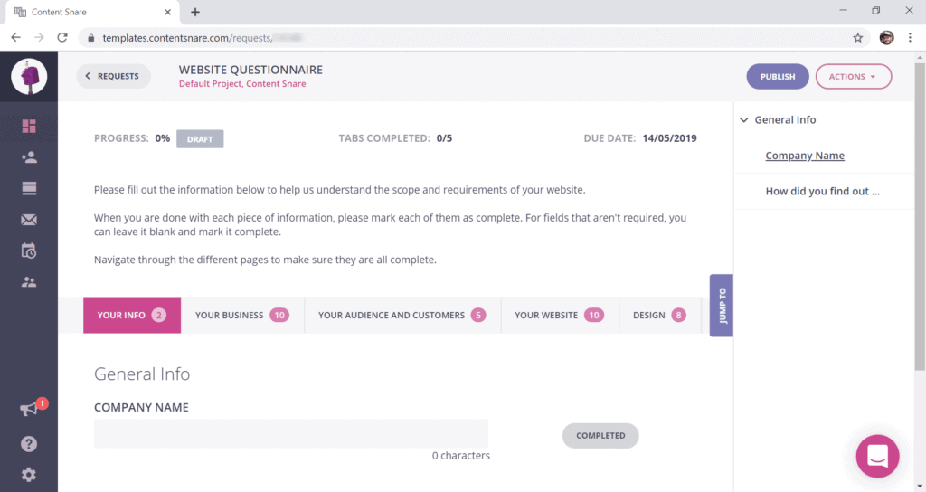create branding questionnaire content snare