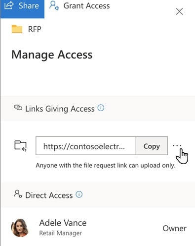Screenshot of links giving access on OneDrive OneDrive links giving access