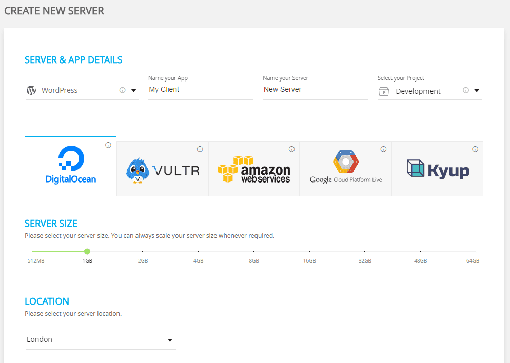 cloudways server options