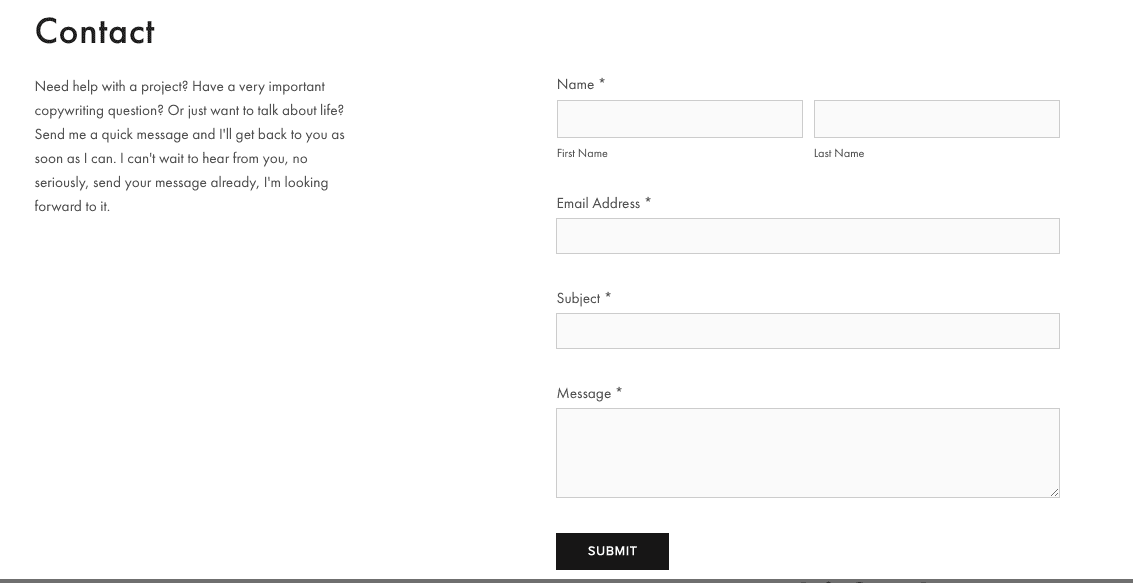 Simple contact form 2 Screenshot of a contact form with minimal fields.