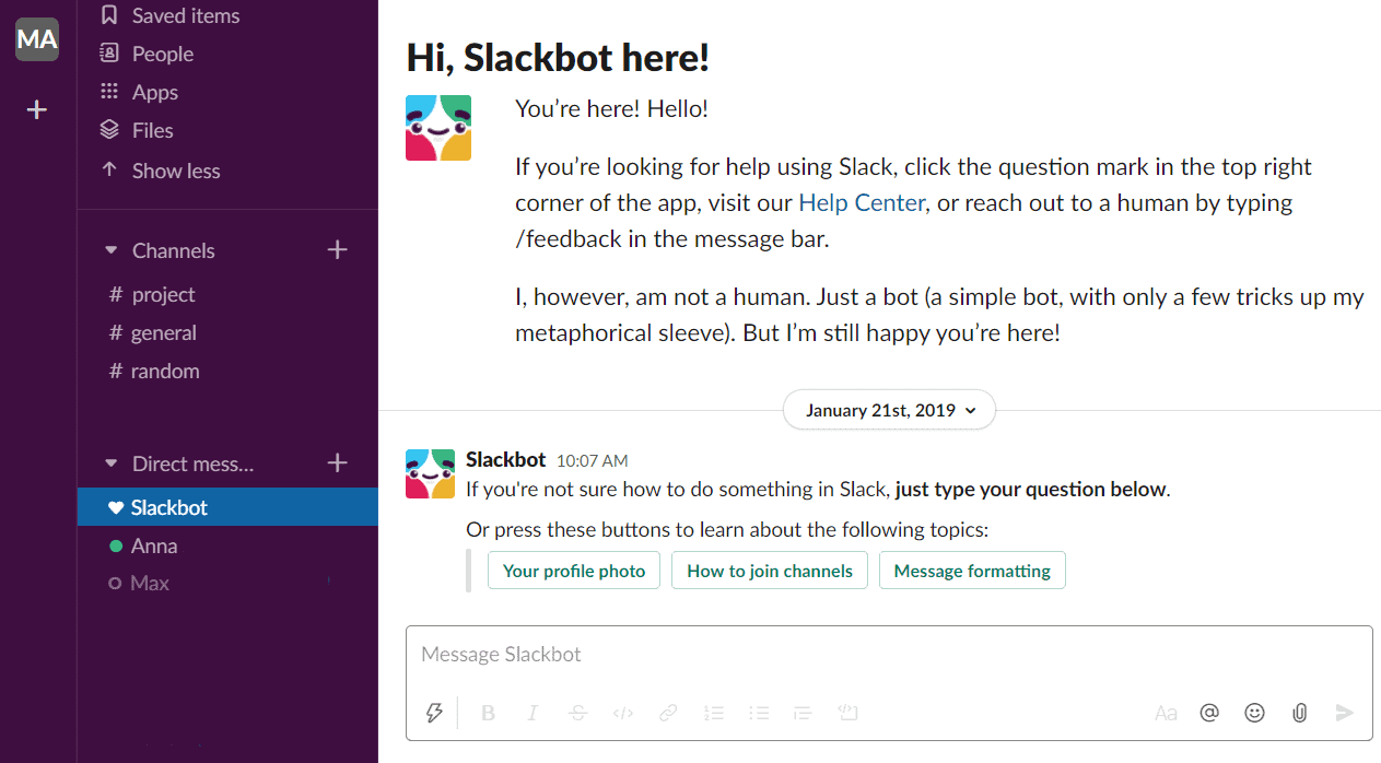 Customer Onboarding example with Slack's Slackbot