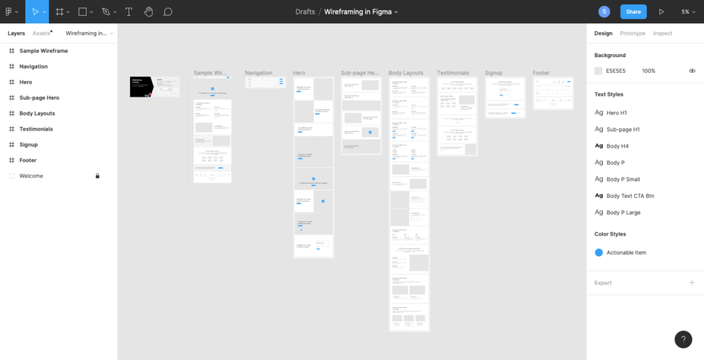 Sample Figma wireframe