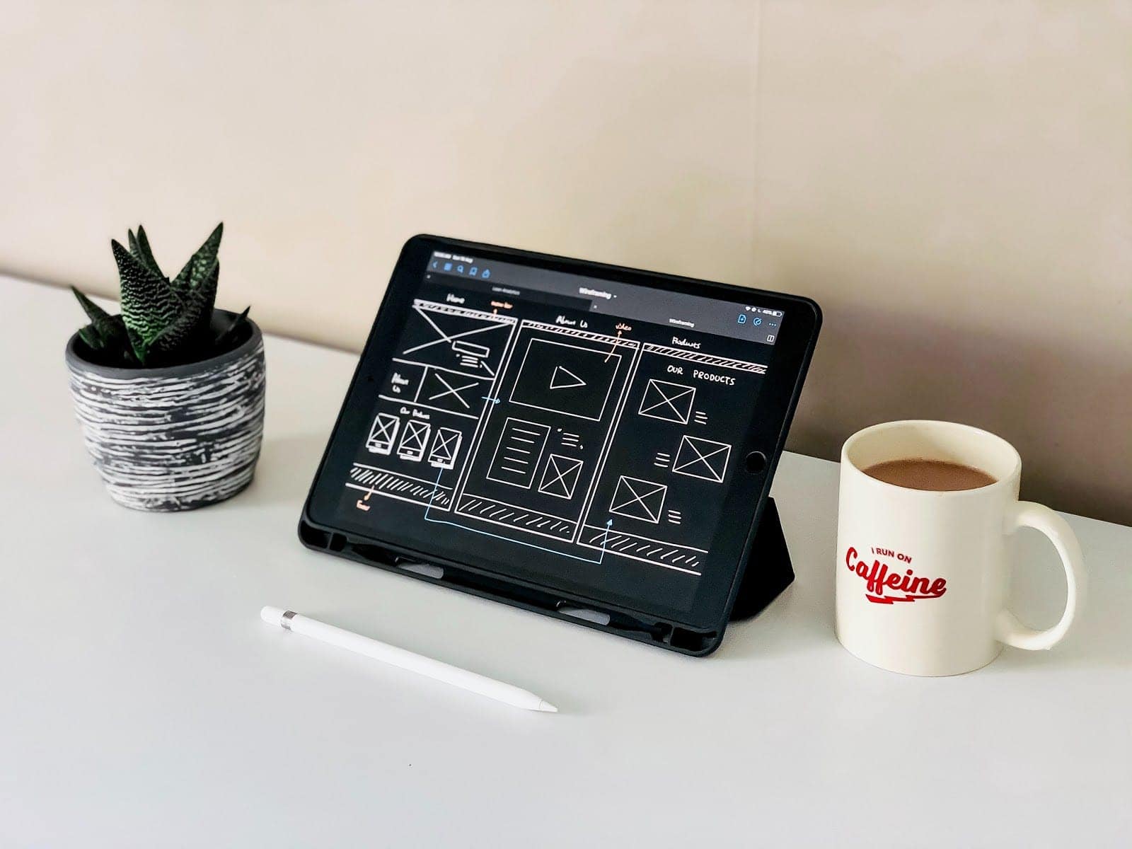 Website wireframe on a tablet Website wireframe on a tablet