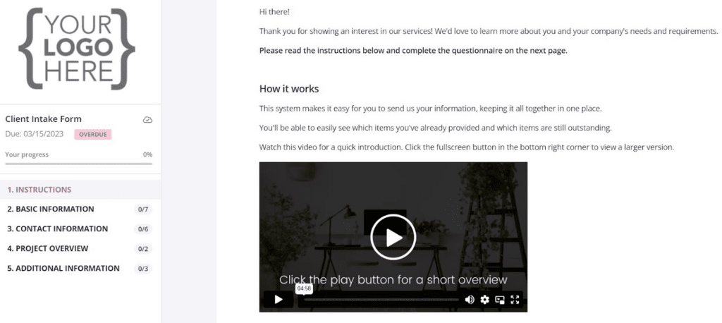 project intake form