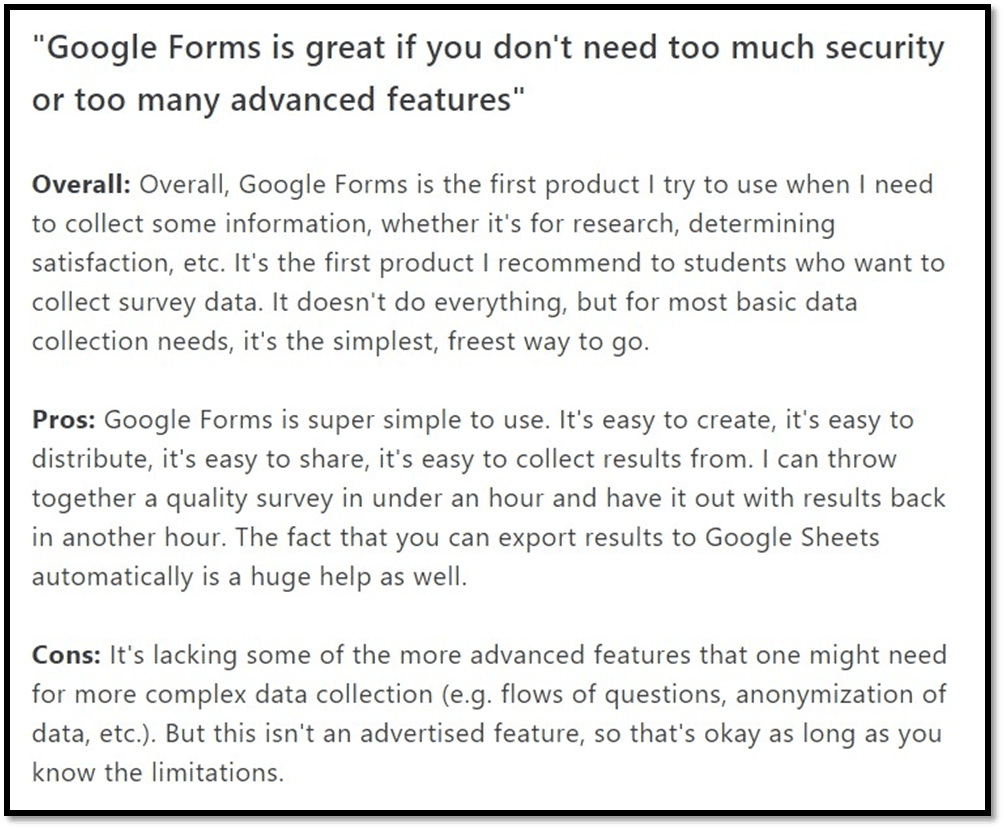Google Forms user review