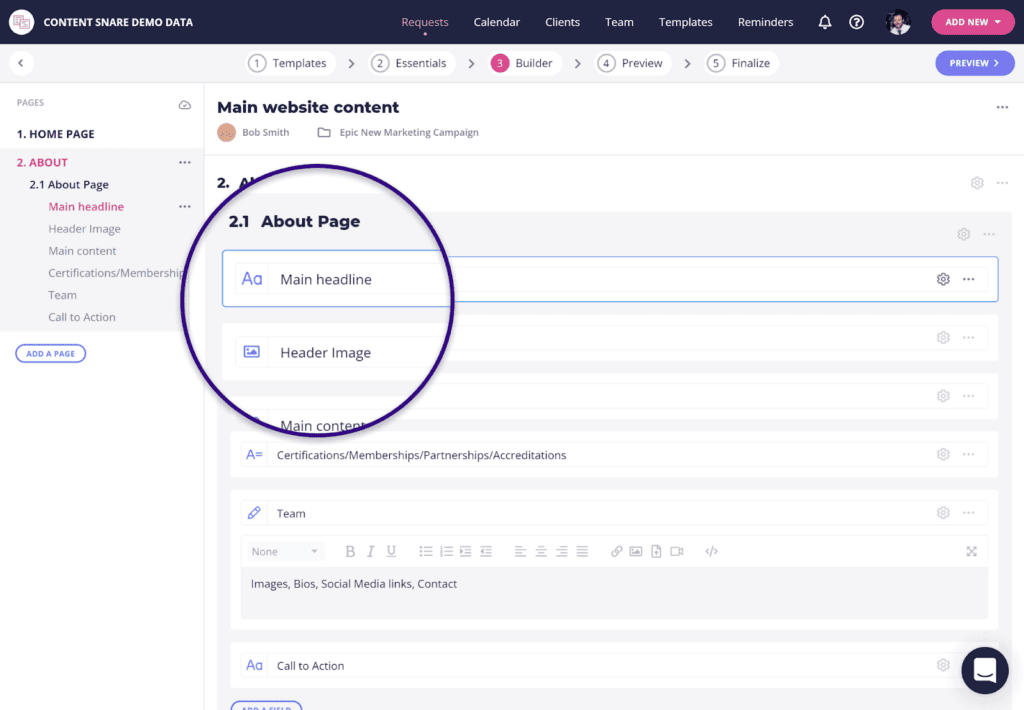 using Content Snare in the customer onboarding process content snare data collection screenshot