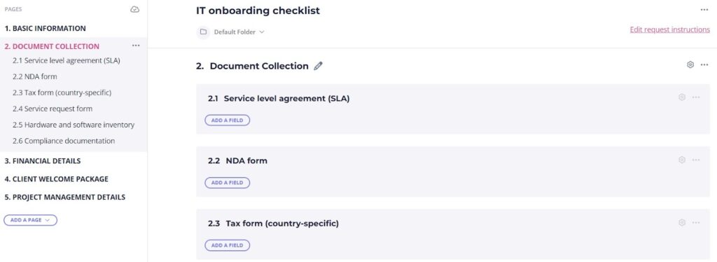document collection for onboarding in IT