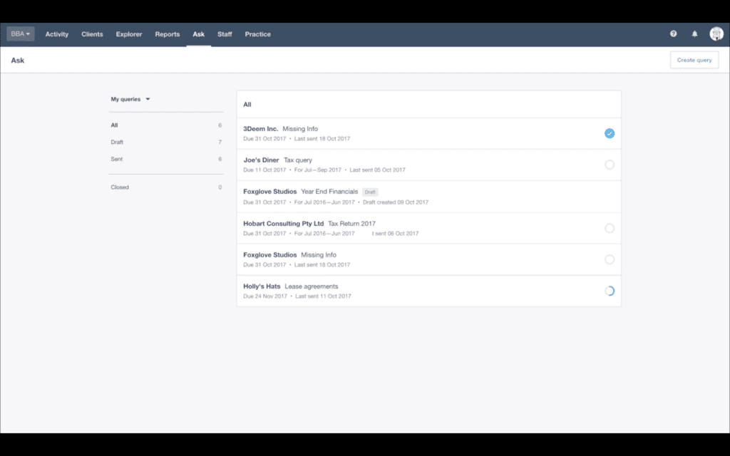 Xero Ask query dashboard