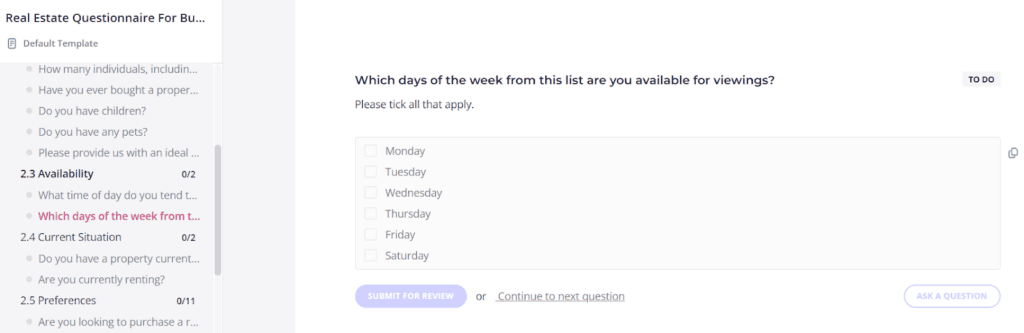 real estate questionnaire content snare - real estate client portal
