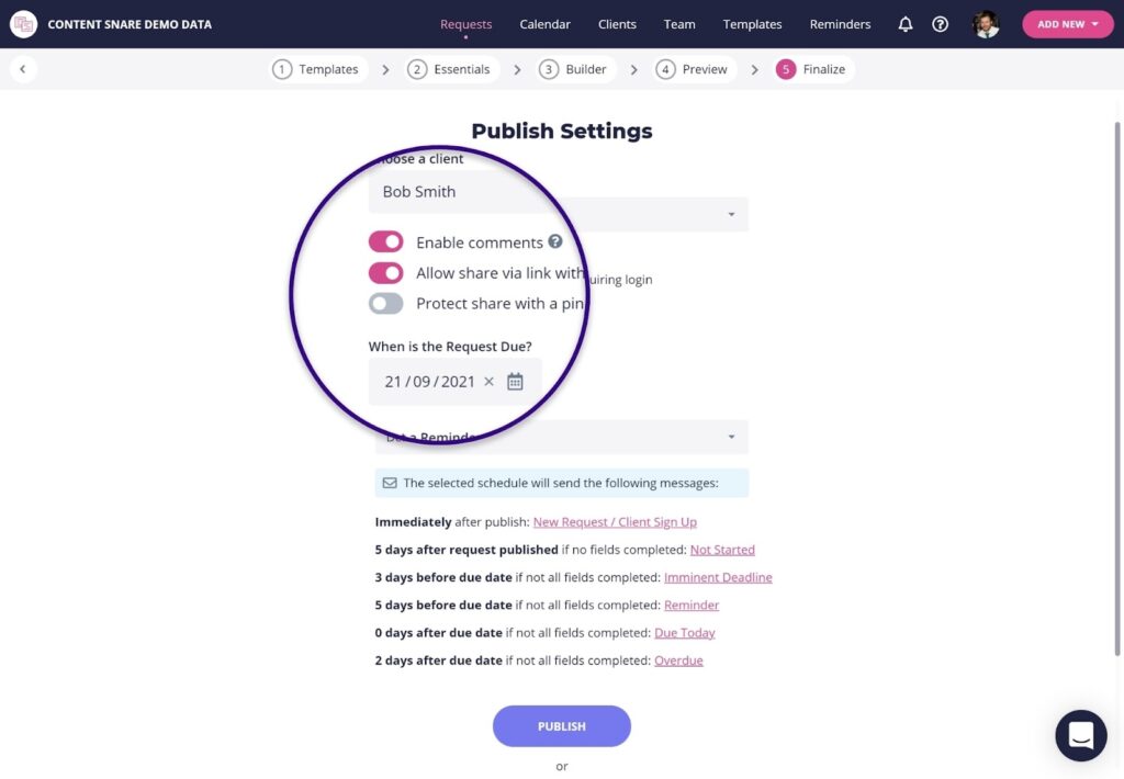Content Snare automatic reminders feature