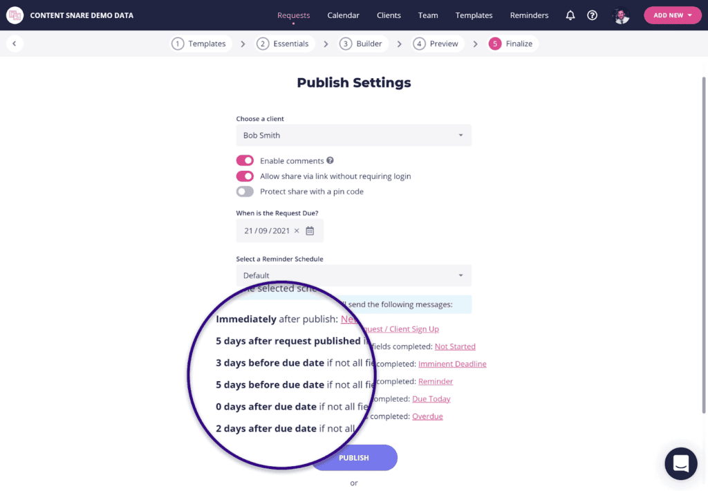 Content Snare automated reminders