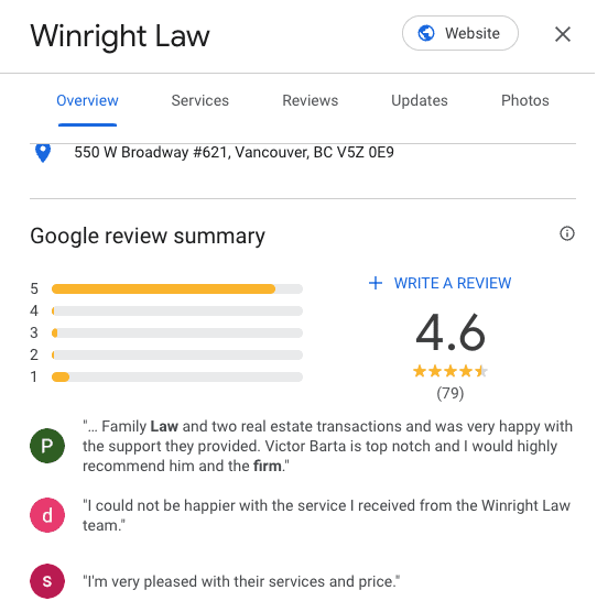 Google review example law firm