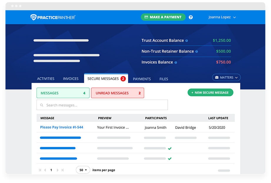 PracticePanther dashboard