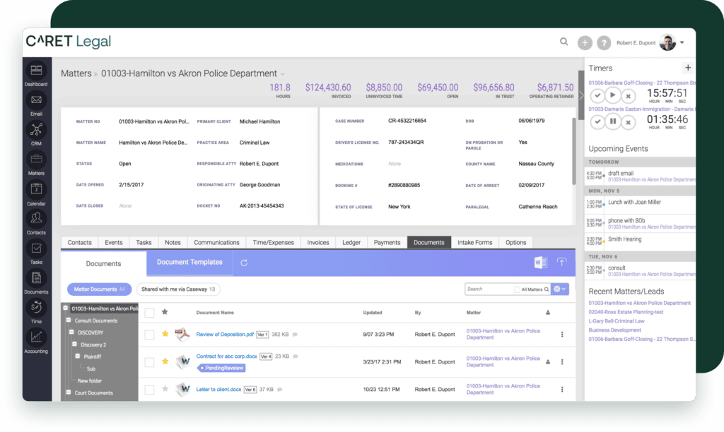 Caret Legal dashboard