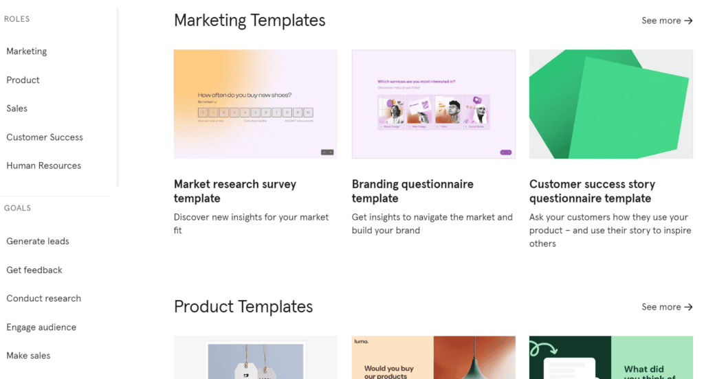 Typeform templates Typeform templates for online forms