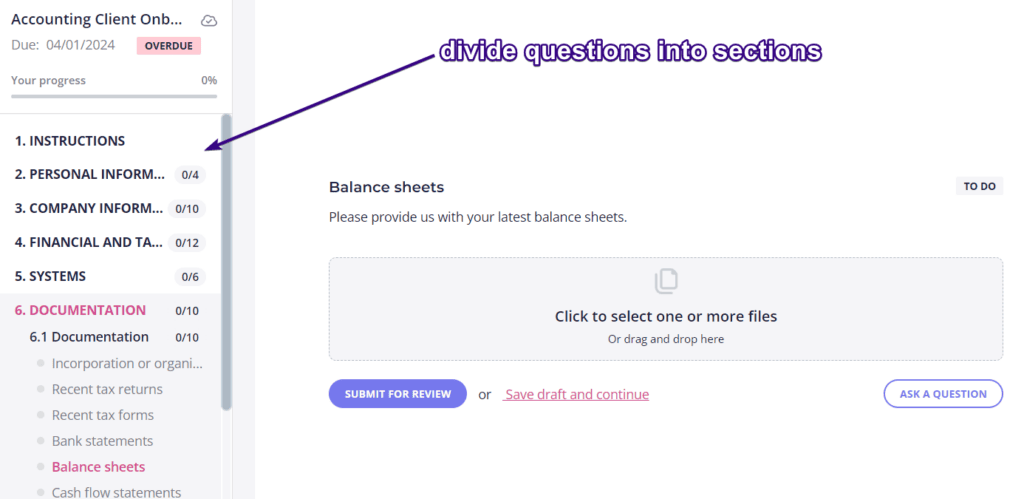 collect client answers