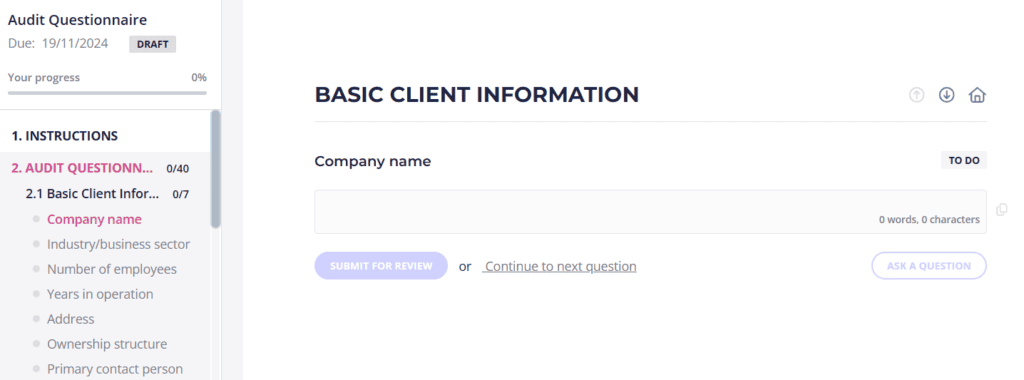 audit questionnaire template