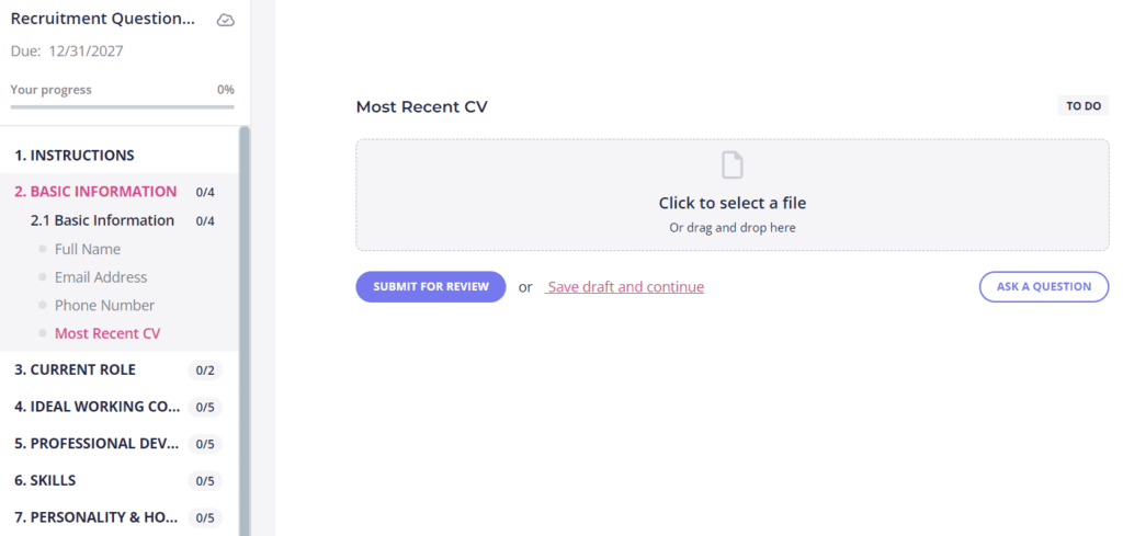 Content Snare recruitment questionnaire template