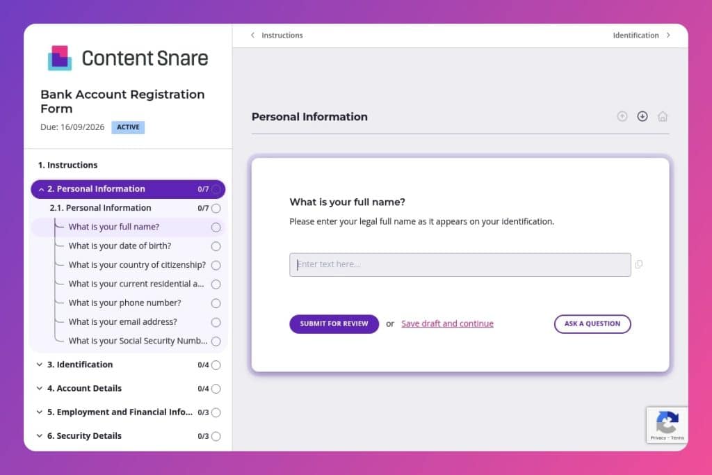 bank account registration form