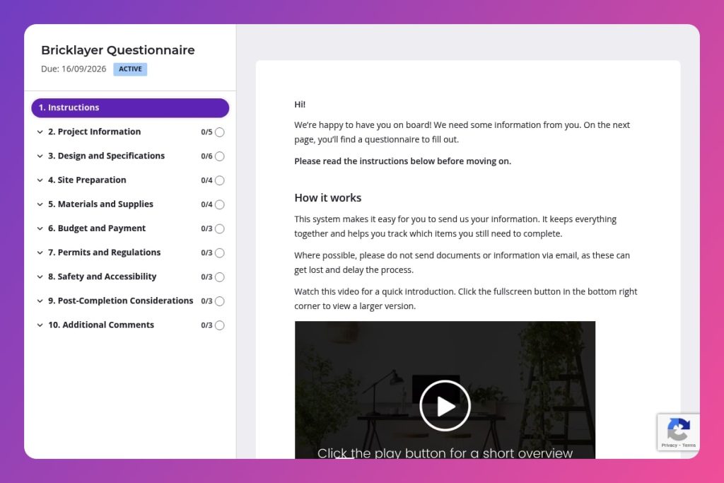 bricklayer questionnaire