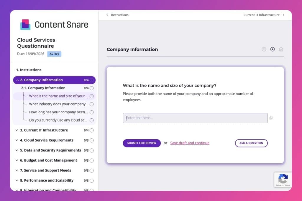 cloud services questionnaire