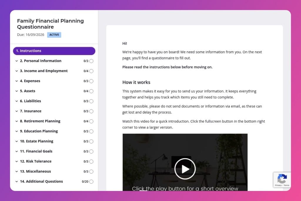 family financial planning questionnaire