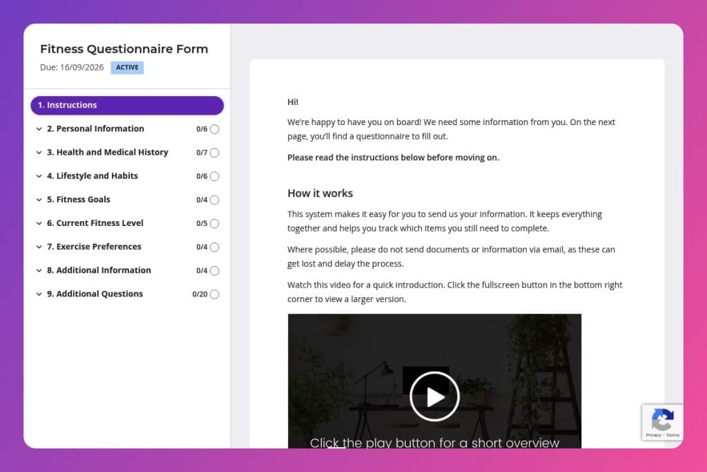fitness questionnaire form