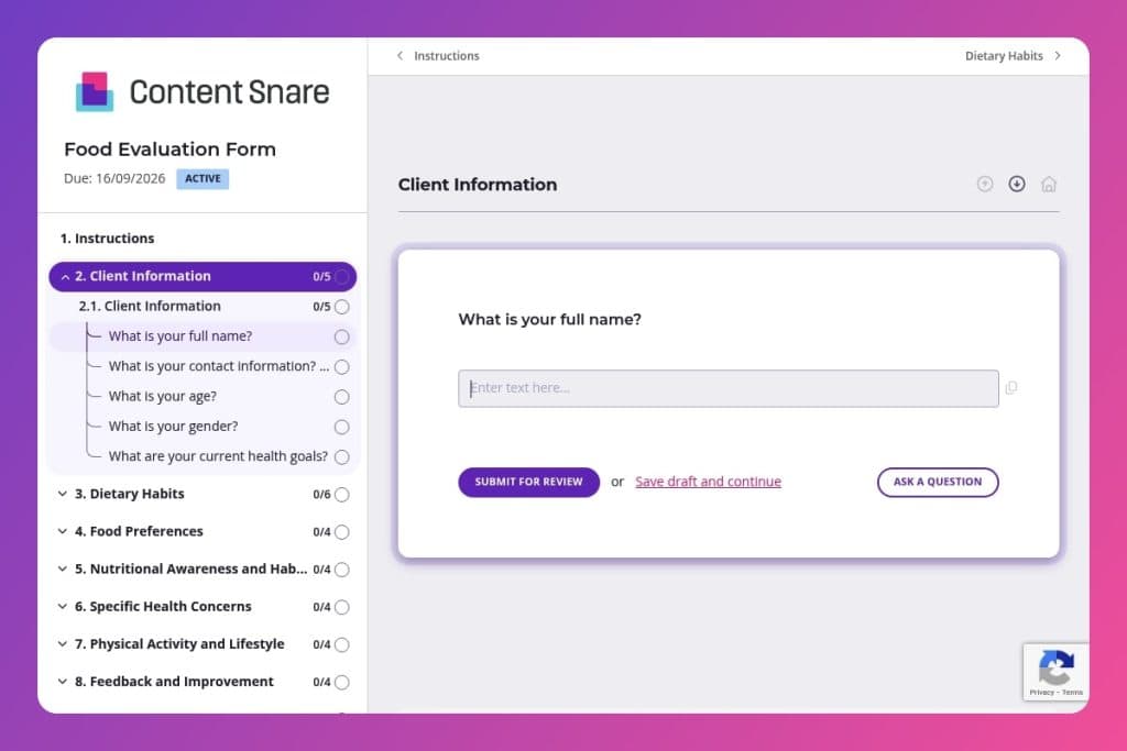 food evaluation form