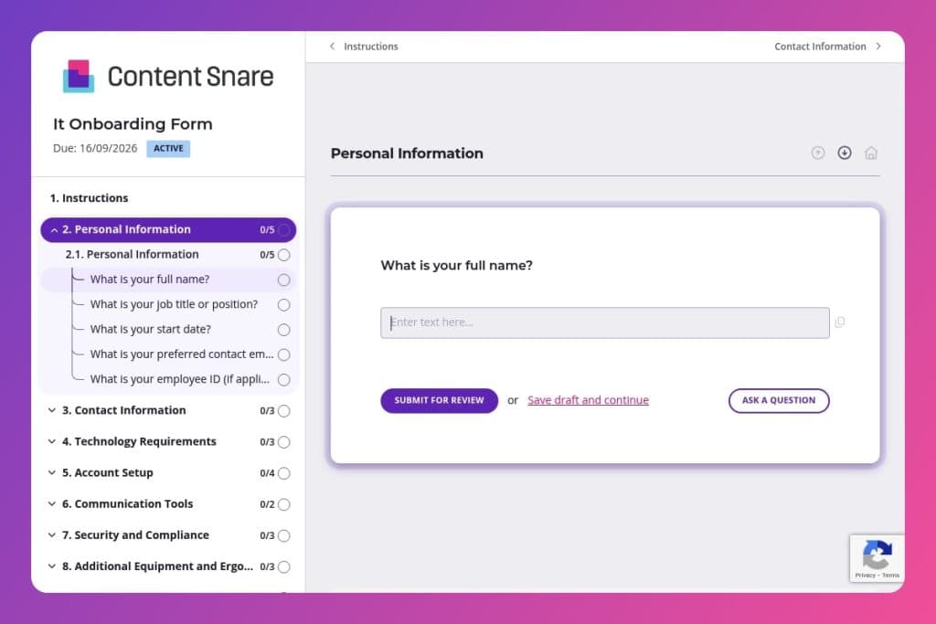 it onboarding form