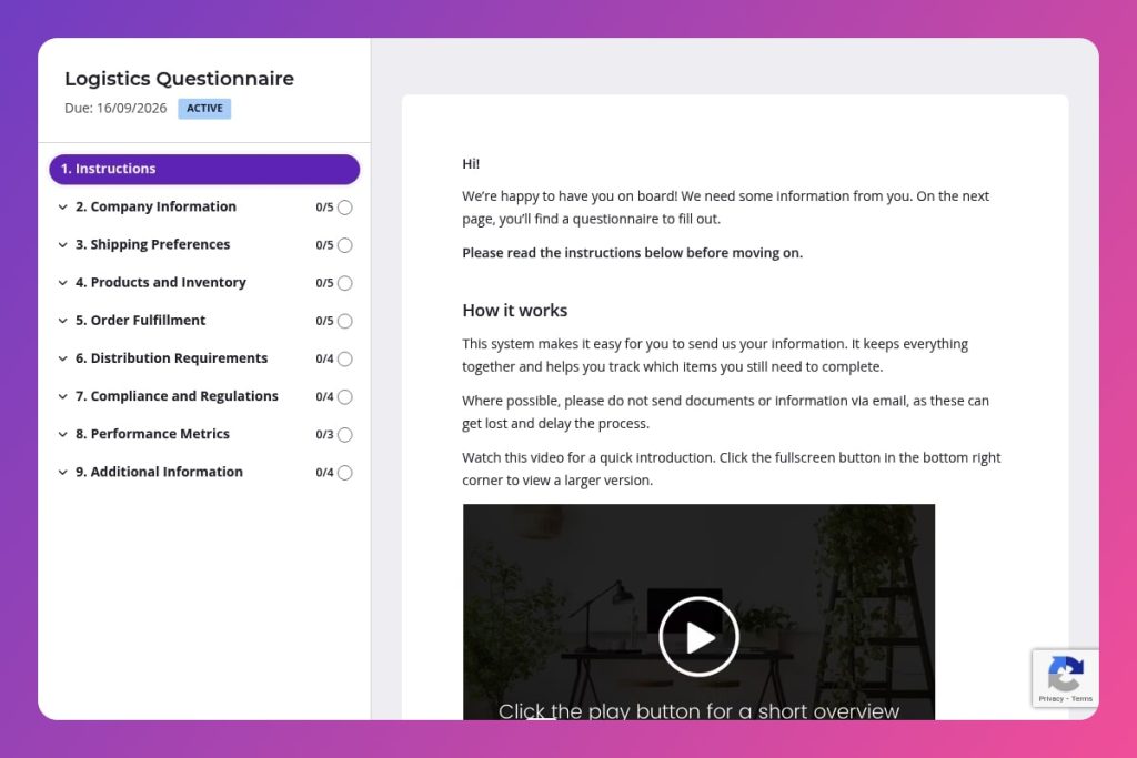 logistics questionnaire