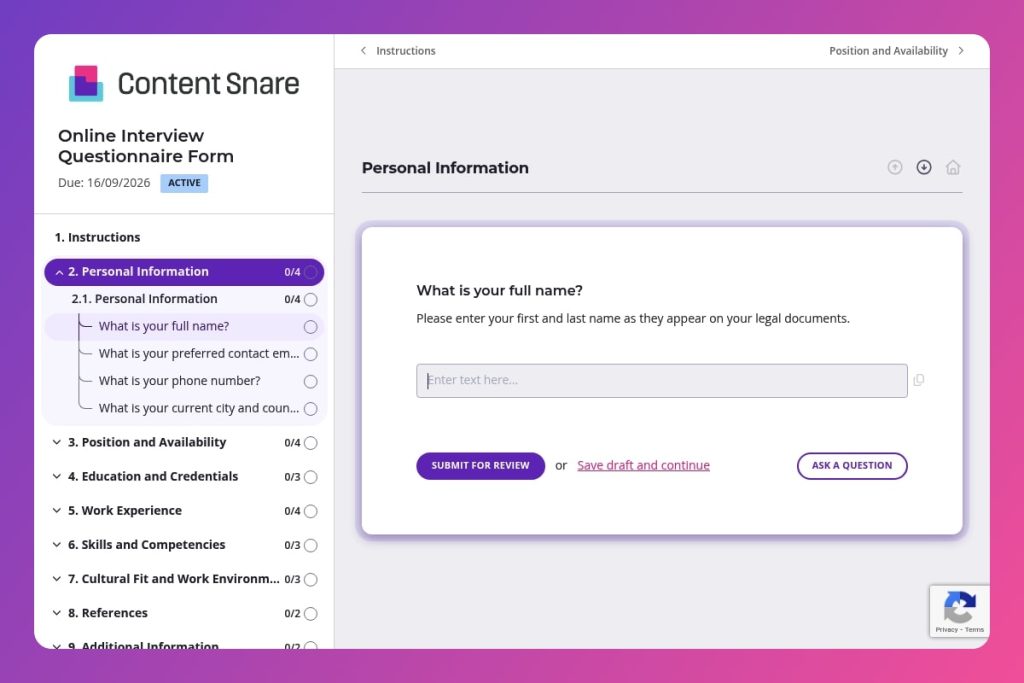 online interview questionnaire form